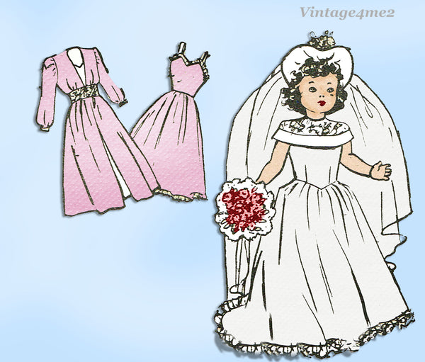 1940s Vintage American Weekly Sewing Pattern 3886 Uncut 16in Bridal Doll Clothes Set