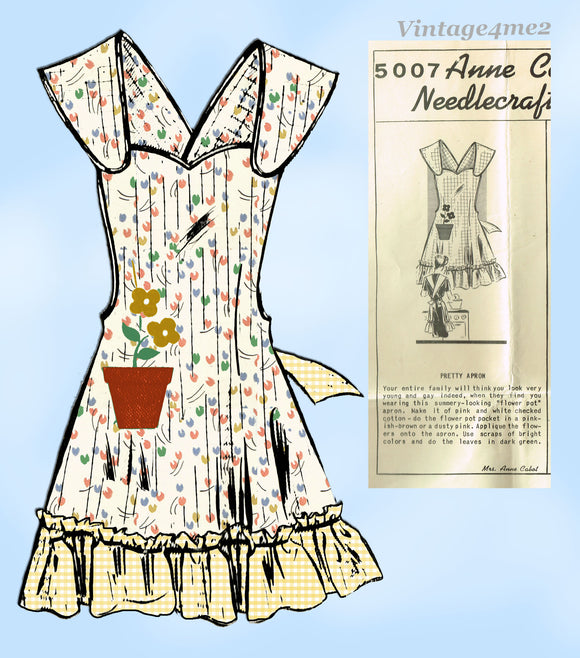 Anne Cabot 5007: WWII 1940s Flowerpot Apron Multi Size Vintage Sewing Pattern