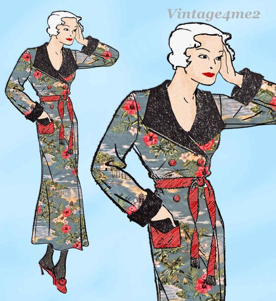 Advance 1103: 1930s Stunning Misses House Coat or Robe 36 B Vintage Sewing Pattern