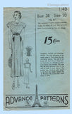 Advance 1149: 1930s Stunning Misses Sporty Dress Sz 38 B Vintage Sewing Pattern