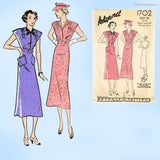 Advance 1702: 1930s Lovely Misses Street Dress Sz 40 B Vintage Sewing Pattern