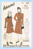 1930s Vintage Advance Sewing Pattern 1877 Little Girls Princess Coat Size 12