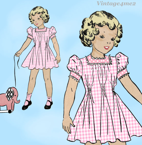 1930s Vintage Advance Sewing Pattern 2308 Toddler Girls Gathered Dress Size 4