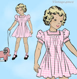 1930s Vintage Advance Sewing Pattern 2308 Toddler Girls Gathered Dress Size 4