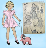 1930s Vintage Advance Sewing Pattern 2308 Toddler Girls Gathered Dress Size 4