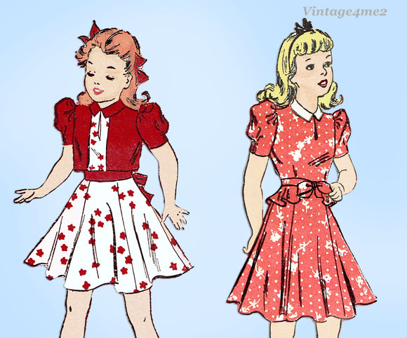 Advance 2424: 1940s Sweet Little Girls WWII Dress Size 8 Vintage Sewing Pattern