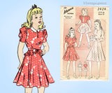 Advance 2424: 1940s Sweet Little Girls WWII Dress Size 8 Vintage Sewing Pattern