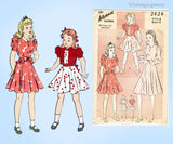 Advance 2424: 1940s Sweet Little Girls WWII Dress Size 8 Vintage Sewing Pattern
