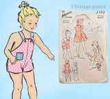 1940s Vintage Advance Sewing Pattern 2502 Cute Toddler Girls WWII Sunsuit Size 3