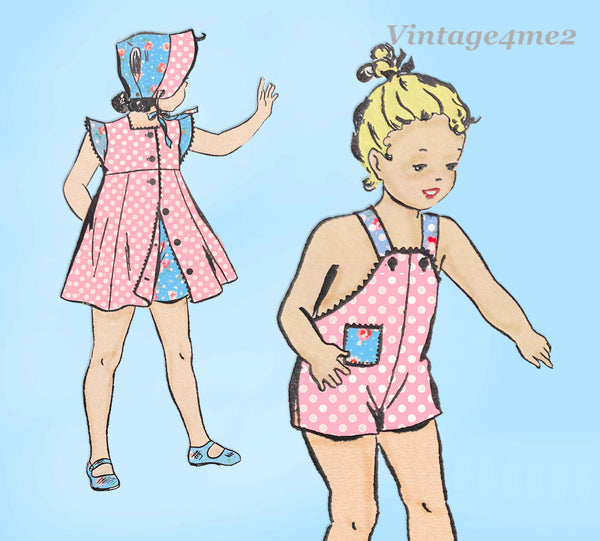 1940s Vintage Advance Sewing Pattern 2502 Cute Toddler Girls WWII Sunsuit Size 3