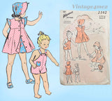 1940s Vintage Advance Sewing Pattern 2502 Cute Toddler Girls WWII Sunsuit Size 3