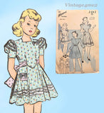 1940s Vintage Advance Sewing Pattern 2543 Cute Toddler Girls WWII Dress Size 4