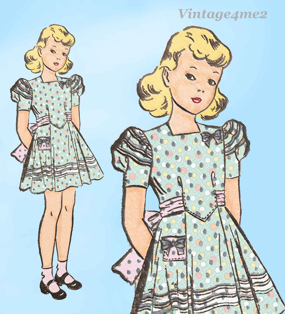1940s Vintage Advance Sewing Pattern 2543 Cute Toddler Girls WWII Dress Size 4
