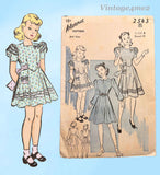 1940s Vintage Advance Sewing Pattern 2543 Cute Toddler Girls WWII Dress Size 4