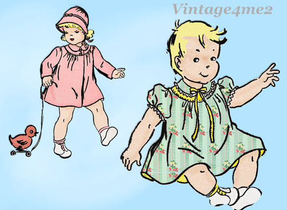 1940s Vintage Advance Sewing Pattern 2727 Sweet Baby Girls Dress Coat Bonnet Sz 2