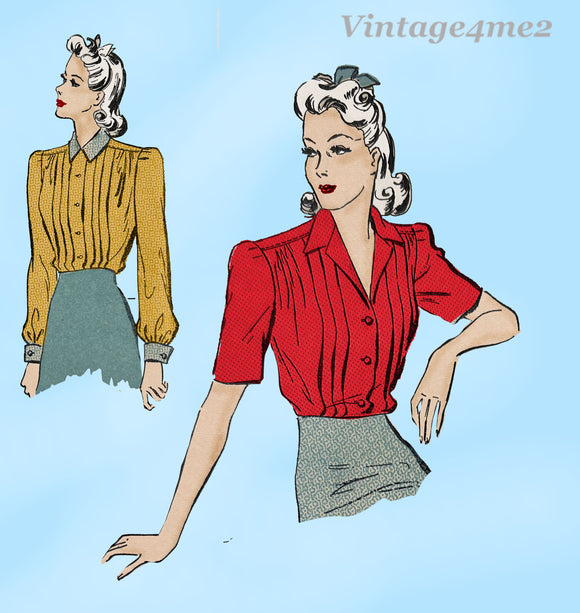 1940s Vintage Advance Sewing Pattern 2748 Charming WWII Misses Blouse Size 32 Bust