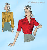 1940s Vintage Advance Sewing Pattern 2748 Charming WWII Misses Blouse Size 32 Bust