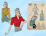 1940s Vintage Advance Sewing Pattern 2748 Charming WWII Misses Blouse Size 32 Bust