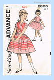 1960s Vintage Advance Sewing Pattern 2820 Cute Little Girls Shirtwaist Dress Size 7