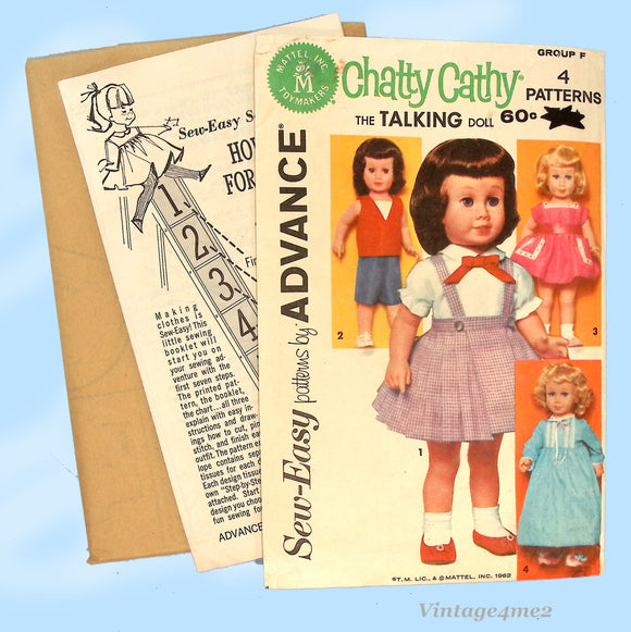 1960s Vintage Advance 2897 Sewing Pattern Group F Chatty Cathy Doll Clothes Set Original