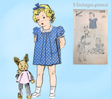 1940s Vintage Advance Sewing Pattern 3334 Sweet Baby Girls WWII Dress Size 1