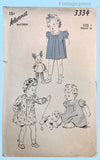 1940s Vintage Advance Sewing Pattern 3334 Sweet Baby Girls WWII Dress Size 1