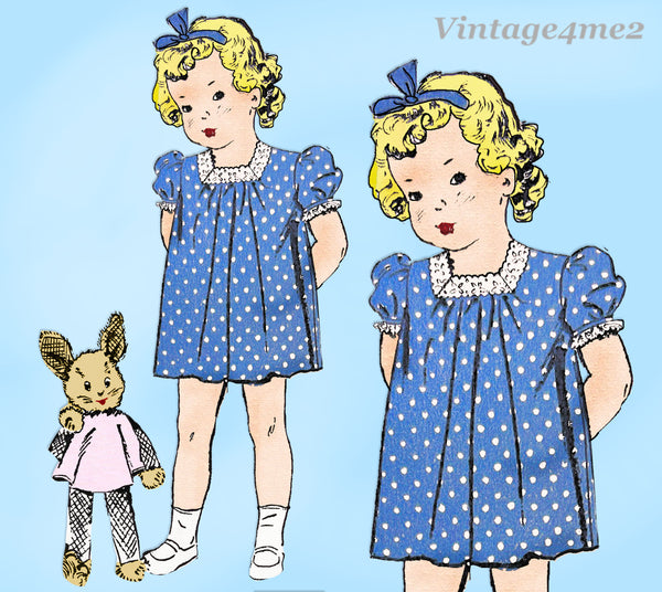1940s Vintage Advance Sewing Pattern 3334 Sweet Baby Girls WWII Dress Size 1