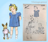1940s Vintage Advance Sewing Pattern 3334 Sweet Baby Girls WWII Dress Size 1
