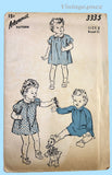 1940s Vintage Advance Sewing Pattern 3335 Sweet Baby Girls WWII Dress & Bloomers