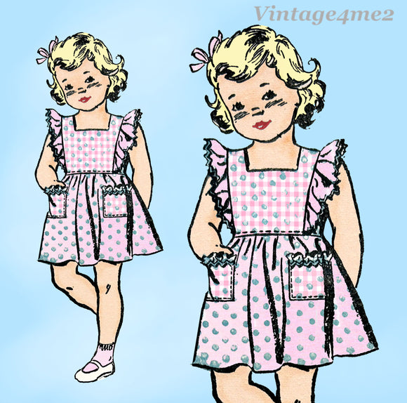 Advance 3410: 1940s Cute Toddler Girls Pinafore Dress Vintage Sewing Pattern