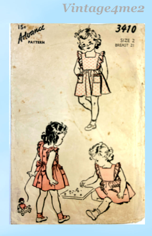 1940s Vintage Advance Sewing Pattern 3410 Baby Girls Pinafore Dress – Vintage4me2
