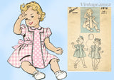 Advance 3816: 1940s Cute WWII Baby Girls Dress Sz 1 Vintage Sewing Pattern