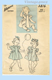 Advance 3816: 1940s Cute WWII Baby Girls Dress Sz 1 Vintage Sewing Pattern