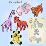 Advance 4019: 1940s Cute Rare WWII Stuffed Animal Set Vintage Sewing Pattern