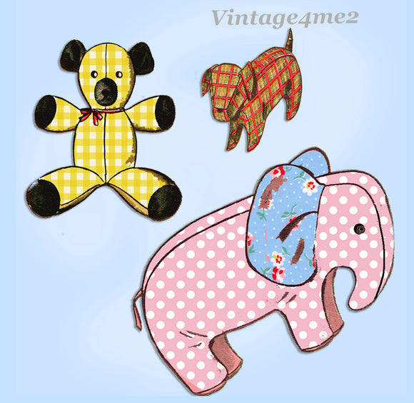 Advance 4019: 1940s Cute Rare WWII Stuffed Animal Set Vintage Sewing Pattern