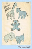 Advance 4019: 1940s Cute Rare WWII Stuffed Animal Set Vintage Sewing Pattern