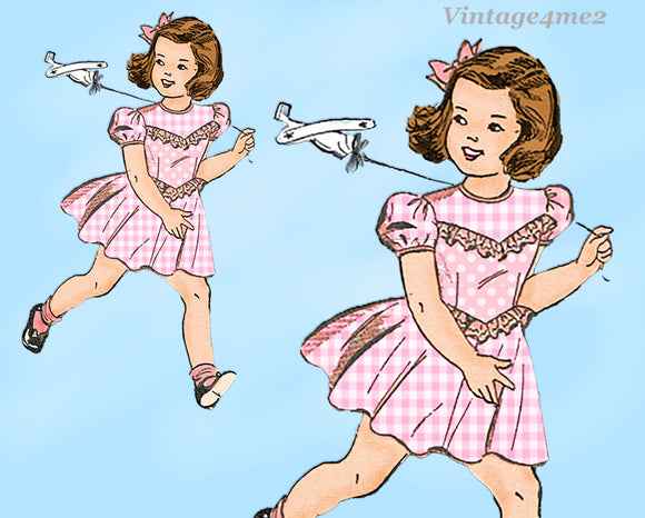 1940s Vintage Advance Sewing Pattern 4702 Cute Tiny Toddler Girls Dress