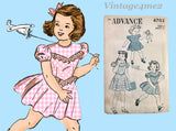 1940s Vintage Advance Sewing Pattern 4702 Cute Tiny Toddler Girls Dress