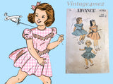 1940s Vintage Advance Sewing Pattern 4702 Cute Tiny Toddler Girls Dress