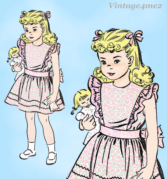 Advance 4882: 1940s Toddler Girls Pinafore Sun Dress Sz 6 Vintage Sewing Pattern