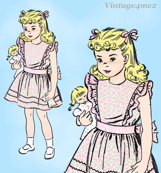 Advance 4882: 1940s Toddler Girls Pinafore Sun Dress Sz 6 Vintage Sewing Pattern