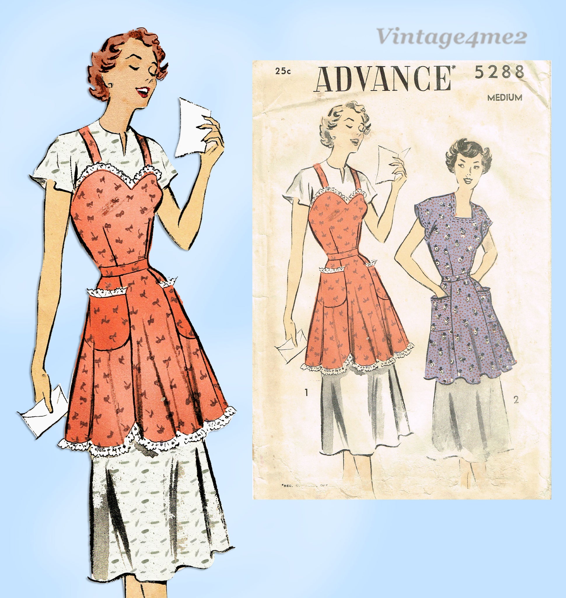 vintage style dress patterns Advance 5288: 1950s Misses Apron Dress 32-34 B Vintage Sewing Pattern – Vintage4me2