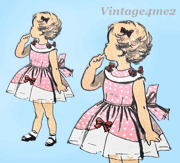 1950s Vintage Advance Sewing Pattern 5592 Uncut Toddler Girls Party Dress Sz6