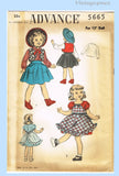 1950s Vintage Advance Sewing Pattern 5665 Cute 15 Inch Little Girl Doll Clothes