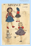 1950s Vintage Advance Sewing Pattern 5665 Uncut 23in Little Girl Doll Clothes