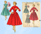 Advance 6012: 1950s Glamorous Misses Dress Sz 34 Bust Vintage Sewing Pattern