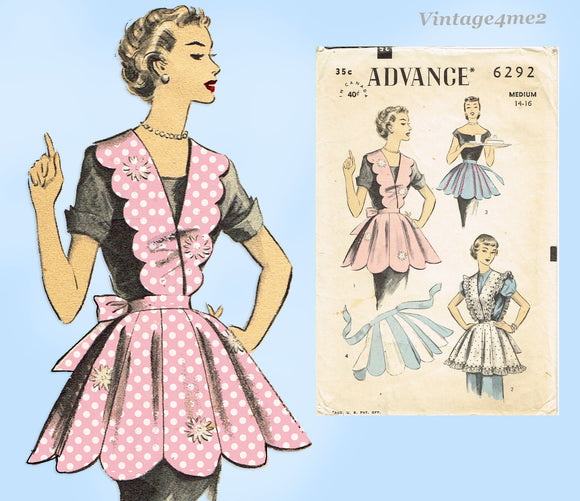 1950s Vintage Advance Sewing Pattern 6292 Cute Misses Fancy Scalloped Apron Fun