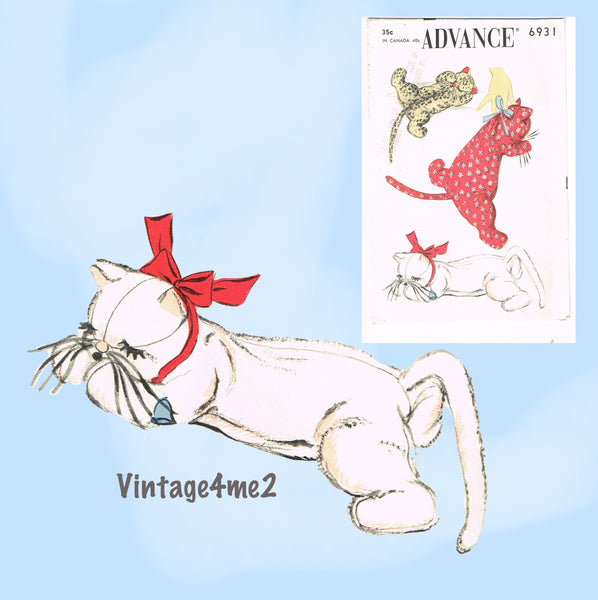 1950s Vintage Advance Sewing Pattern 6931 Rare Uncut Cat Toy Stuffed Animal