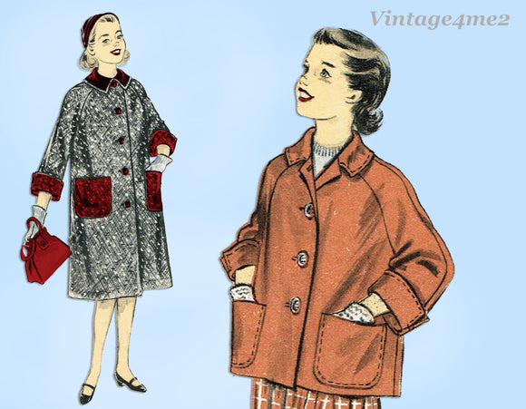 1950s Vintage Advance Sewing Pattern 7809 Cute Uncut Little Girls Coat Size 10