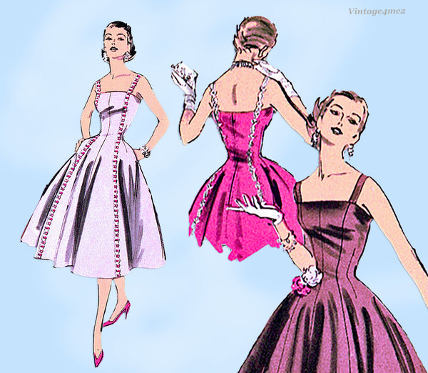 Advance 7990: 1950s Misses Uncut Designer Dress Sz 32 B Vintage Sewing Pattern